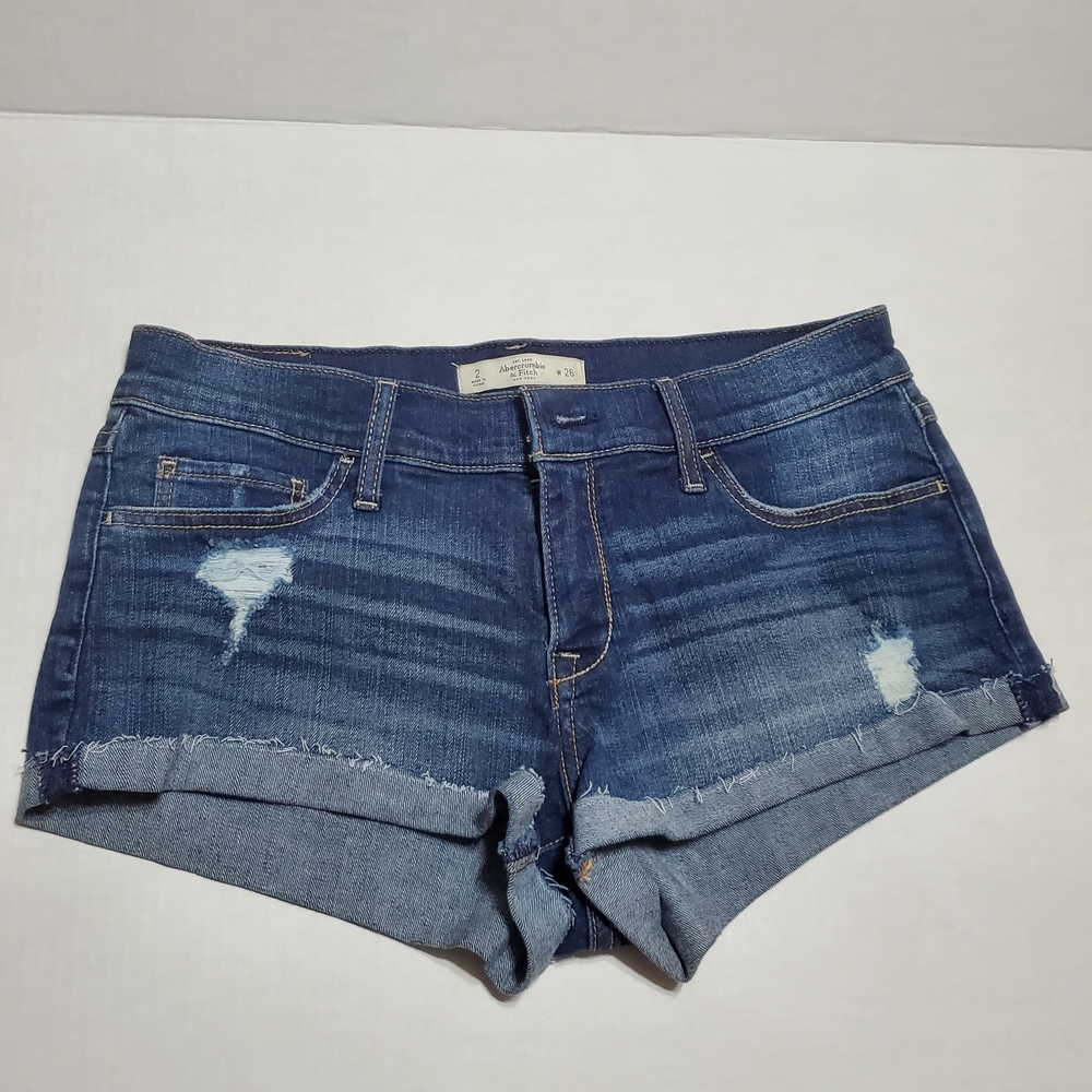 Abercrombie & Fitch Blue Demin Destressed Frayed Hem Jean Shorts Size 2/26